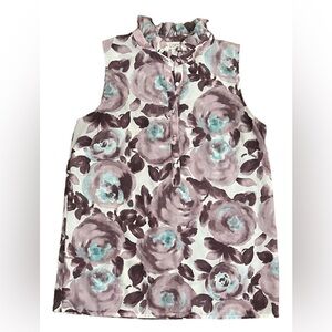 SALE 2/$12 Ann Taylor Loft Floral High Neck With Ruffles- Sleeveless Blouse S